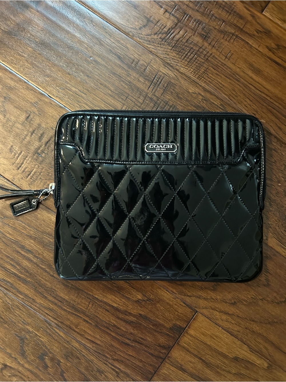 COACH Black Quilted Patent Leather Tablet Case